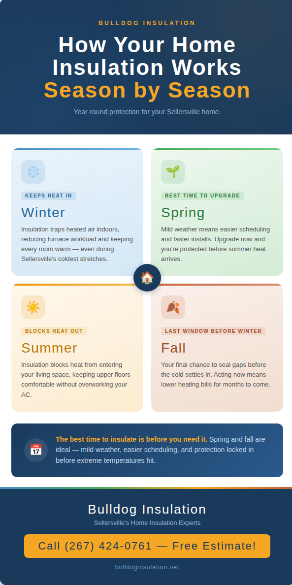 An infographic illustrating how home insulation works season by season.
