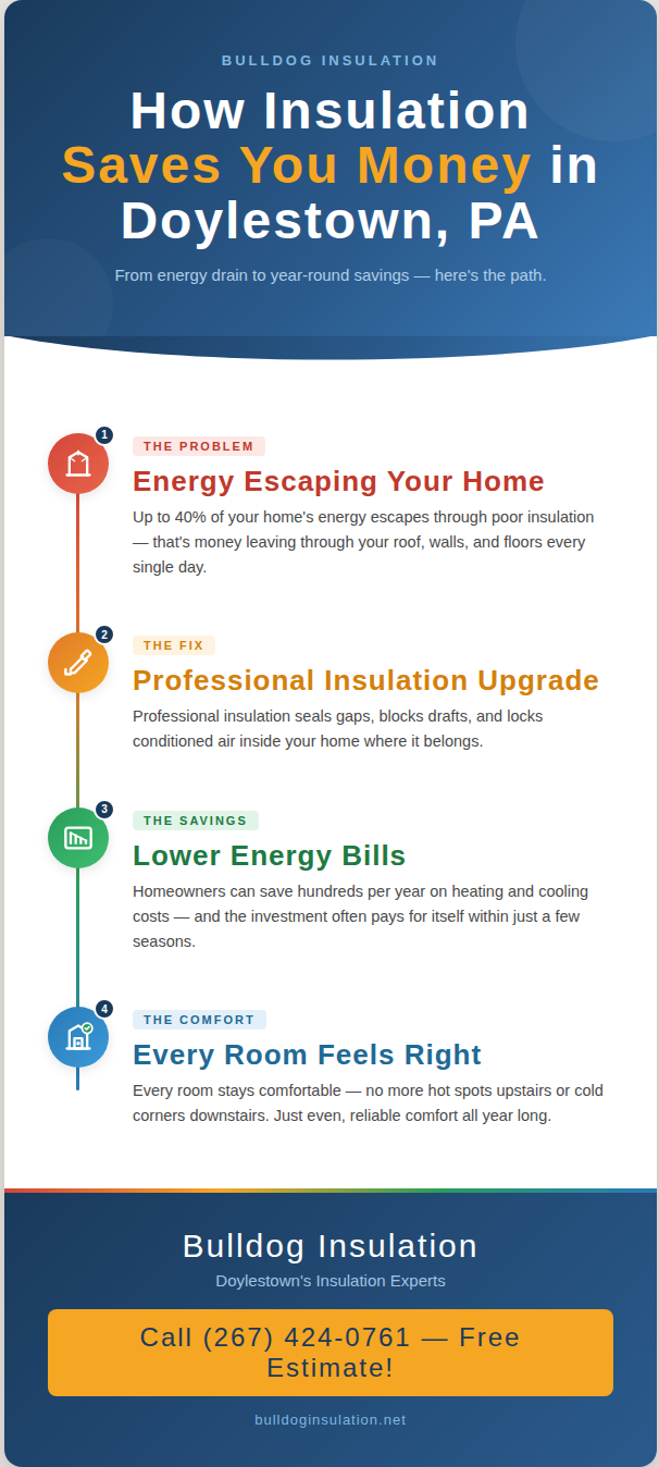 An infographic illustrating how insulation saves homeowners money in Doylestown, PA.